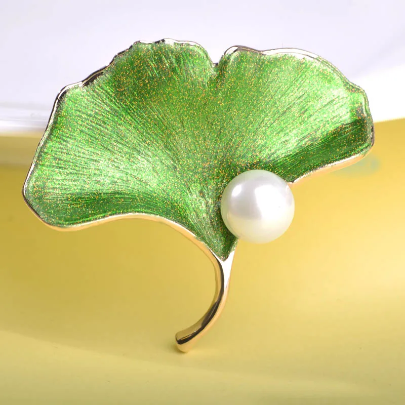 Blucome Новый Золотой Порошок Эмаль Брошь Цветок Лист Имитация Перл Позолоченные Perla