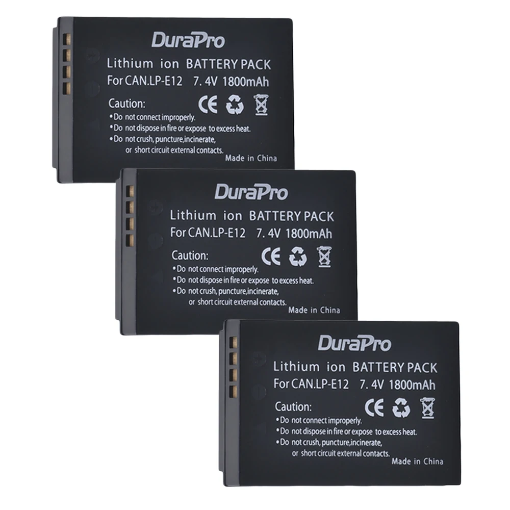 Аккумулятор для камеры DuraPro 3 шт. Canon EOS M M2 M10 100D Kiss X7 Rebel SL1 LP E12 LPE12|battery for canon|camera batterylp