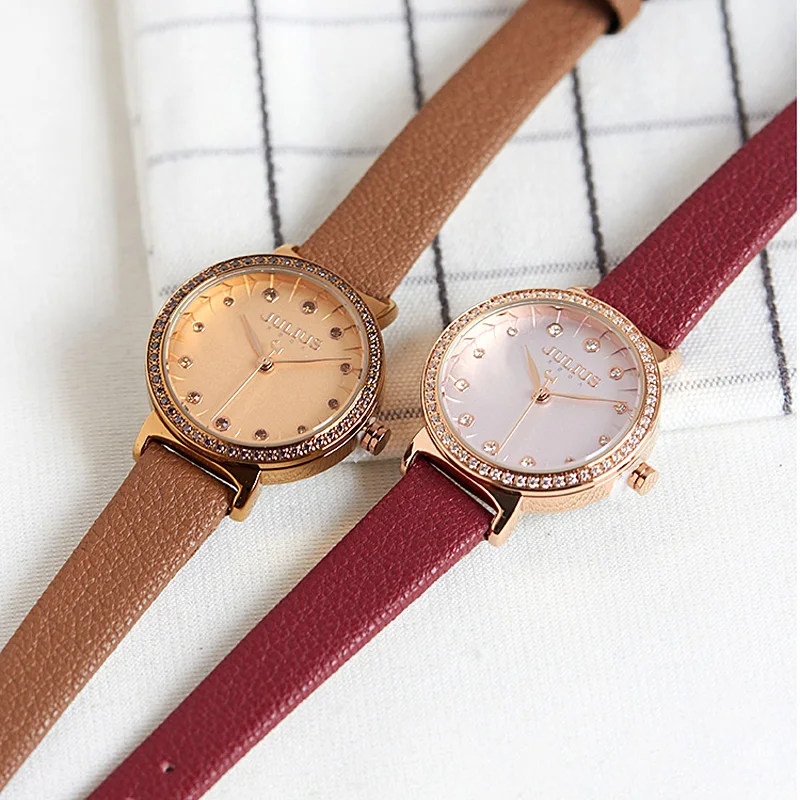 Японские кварцевые женские часы с зазубринами модные кожаный браслет для