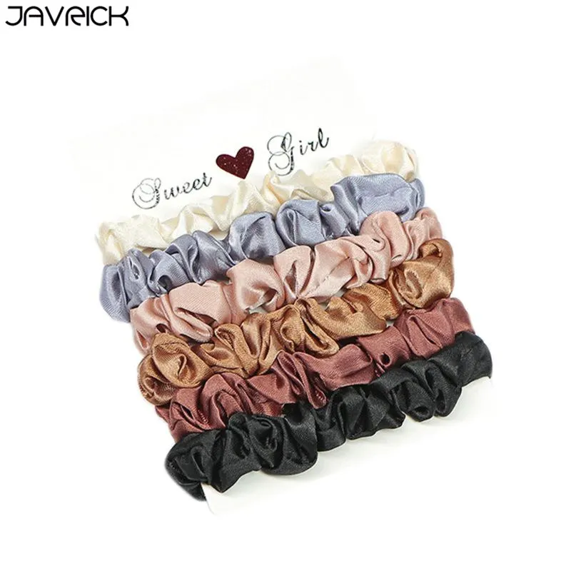 6Pcs Women Scrunchies Set Imitation Silk Glitter Solid Color Hair Ties Rubber Rope Ladies Elastic Sports Fitness Ponytail Holder |