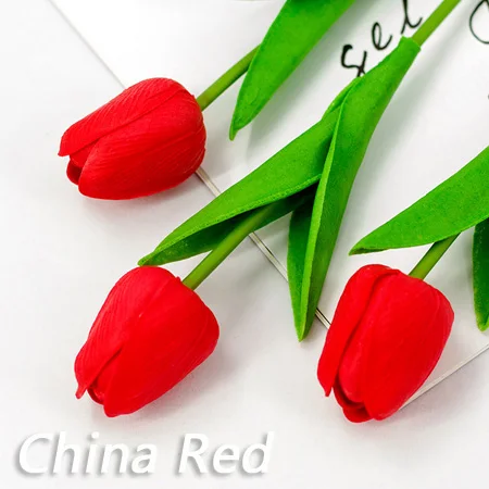 China Red Tulips Разноцветный искусственный букет тюльпанов, белый/красный/розовый/желтый, настоящий букет тюльпанов для дома, гостиной, украшения Tulipe - Цвет: China Red Tulips