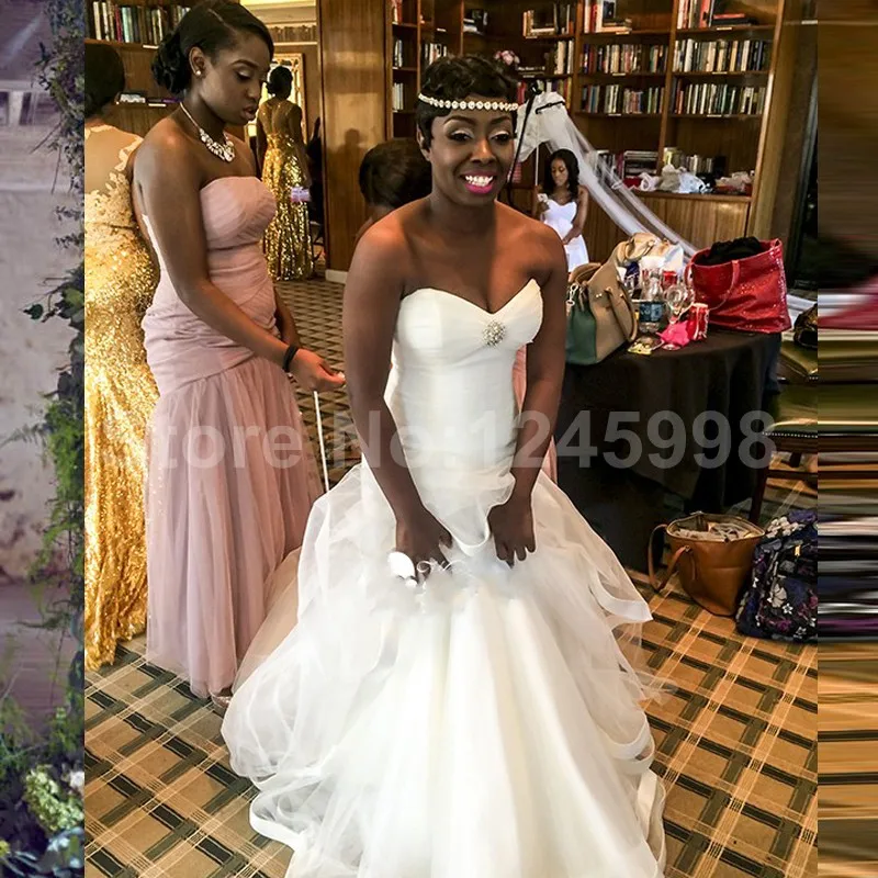 2016 Новый Белый Тюль Бисером Русалка Свадебное Платье vestido де noiva свадебные платья