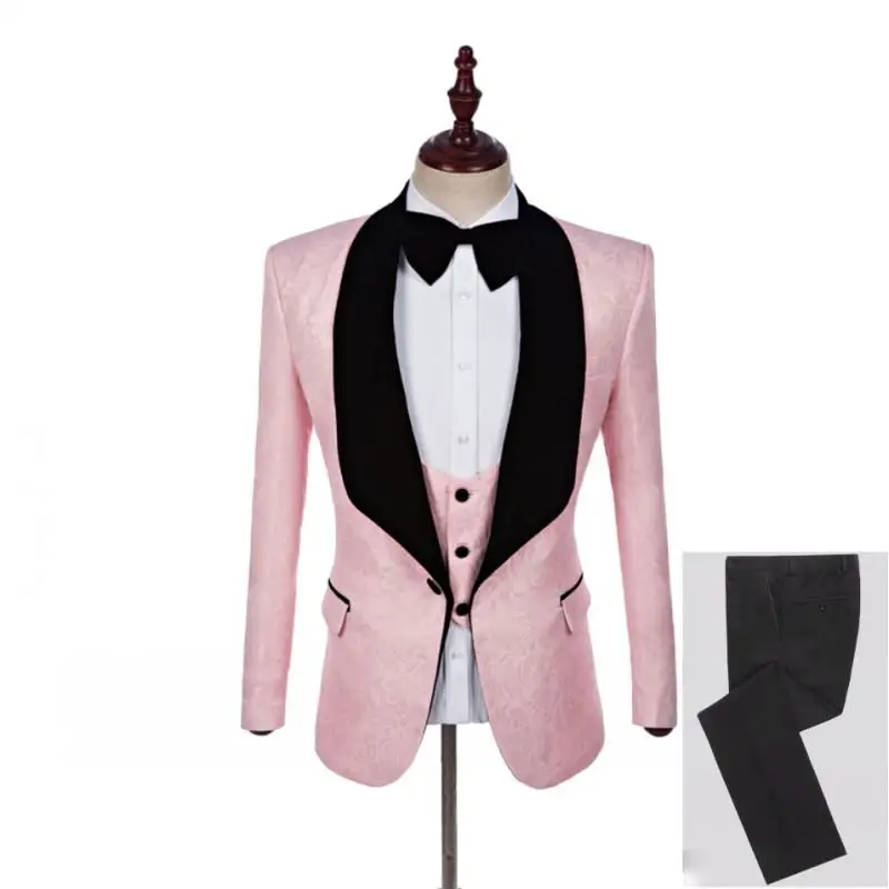 

New Arrival One Button Pink Paisley Groom Tuxedos Groomsmen Shawl Lapel Mens Suits Blazers (Jacket+Pants+Vest+Tie) W:1252