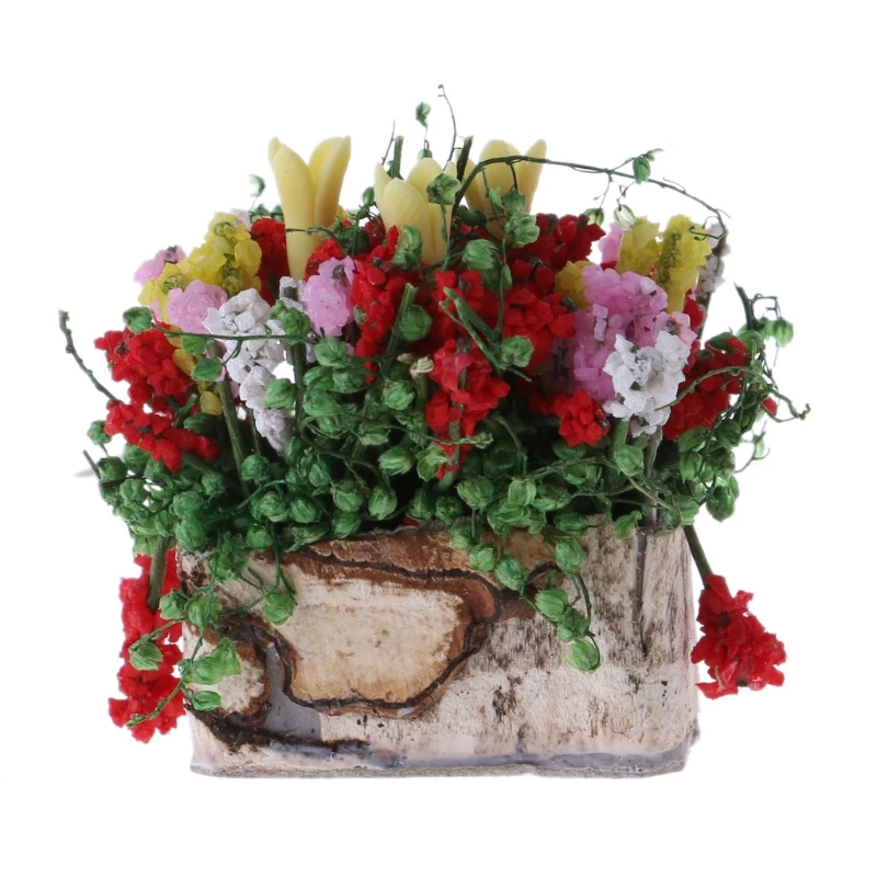 

1Pc New 1:12 Multicolor Flower Bush With Wood Pot Dollhouse Miniature Doll Parts Baby Toy
