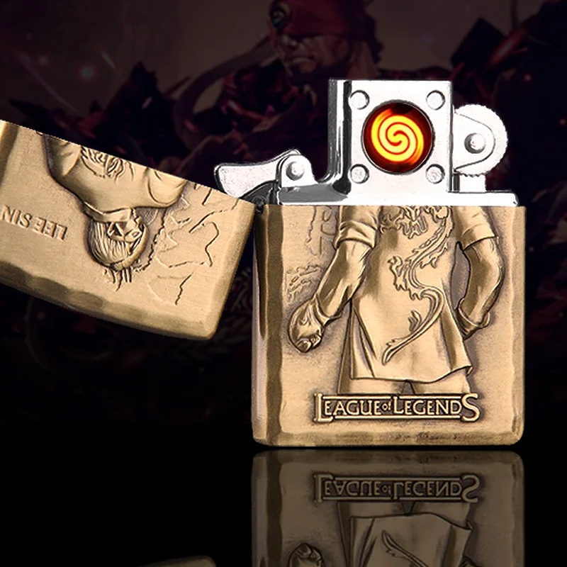 8006 Герои серии LOL - тиснение узора творческого металлического двухстороннего зажигалки с USB-подзарядкой, персонализированная оптовая продажа.