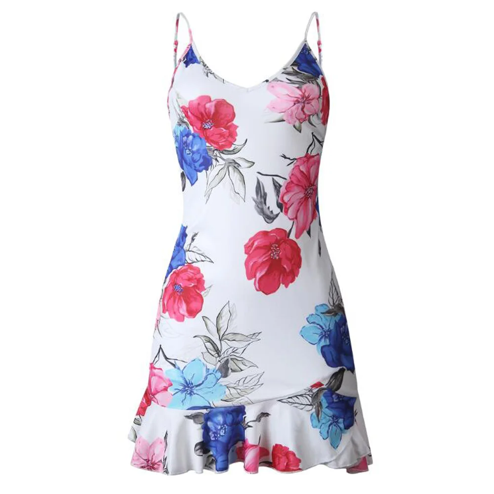 Винтажное платье с цветочным принтом на тонких бретельках для офисной леди