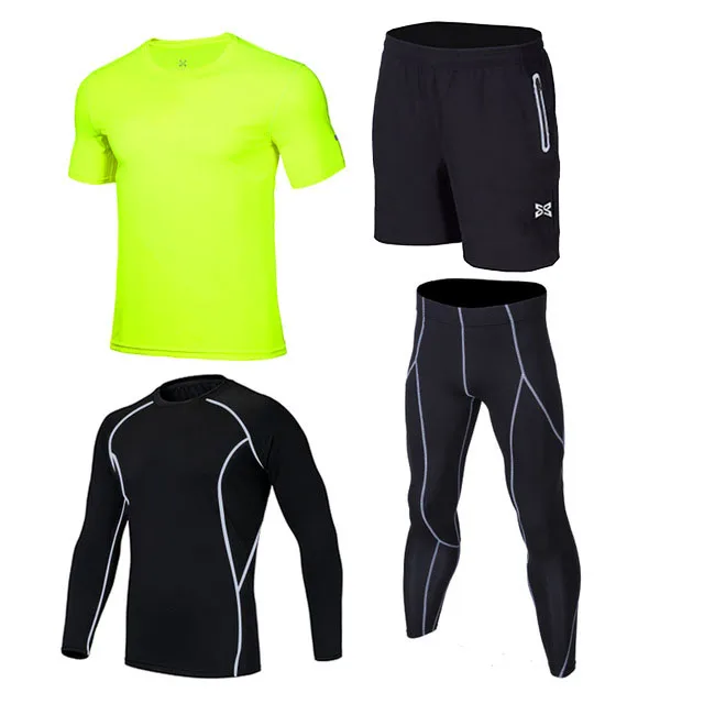 4Pcs green sets 4 шт./компл. спортивный костюм дети компрессия базовый слой одежда для бега быстросохнущая Баскетбол Футбол спортивные Колготки леггинсы Фитнес одежда - Цвет: 4Pcs green sets