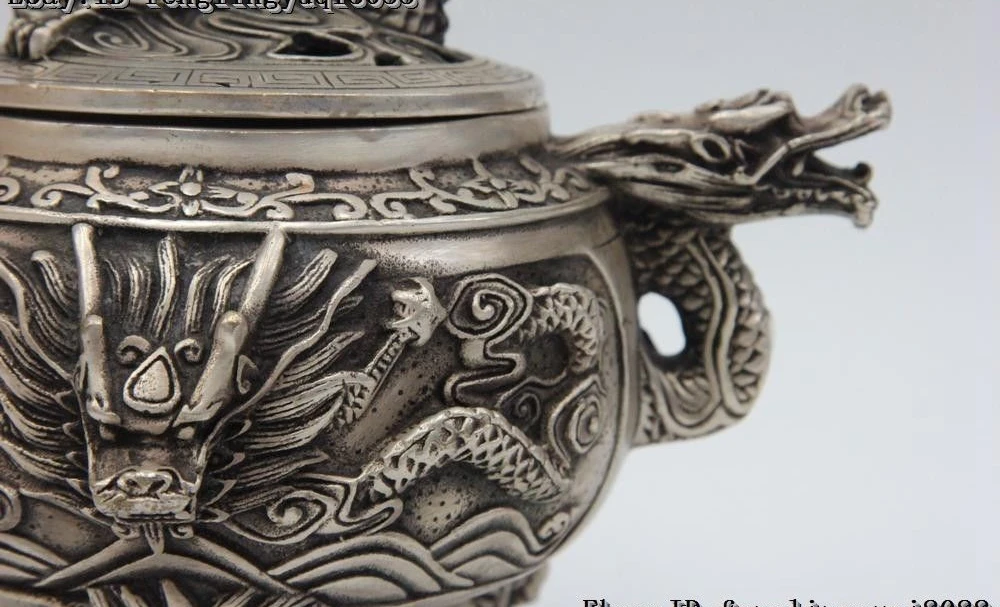 Курильница с белой бронзовой серебряной позолоченной Головой Дракона 7 дюймов