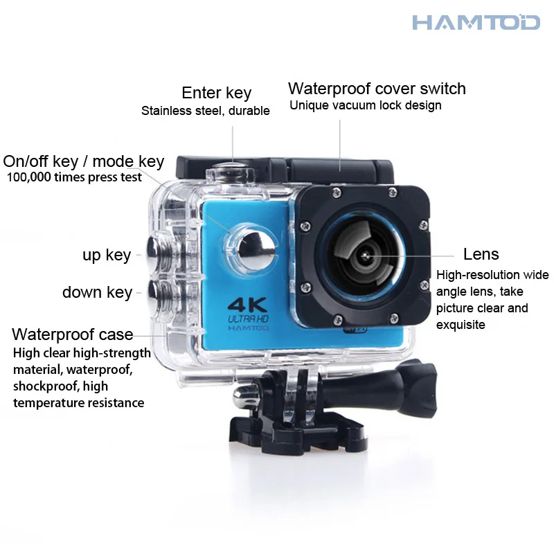 HAMTOD H9A HD 4K WiFi экшн Камера с Водонепроницаемый чехол 2 0 дюймов ЖК дисплей Экран 170