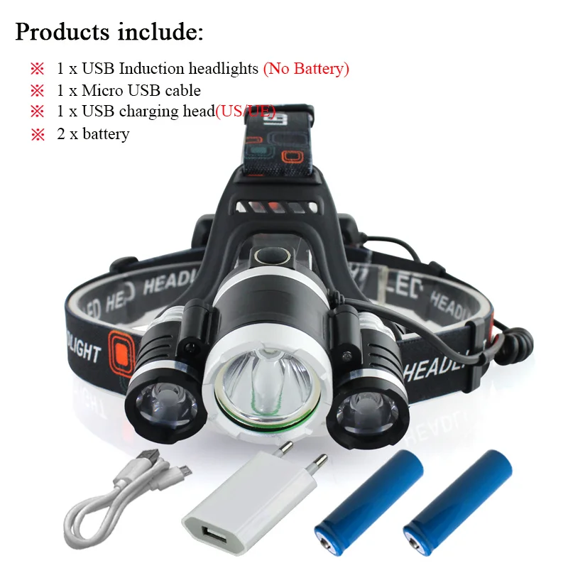 induction headlamp B Светодиодный налобный фонарь с инфракрасным датчиком, Индукционная фара, led xml t6, usb, налобный фонарь, L2, налобный фонарь для рыбной ловли, горной ловли, фонарь для кемпинга, 18650 аккумулятор - Испускаемый цвет: induction headlamp B