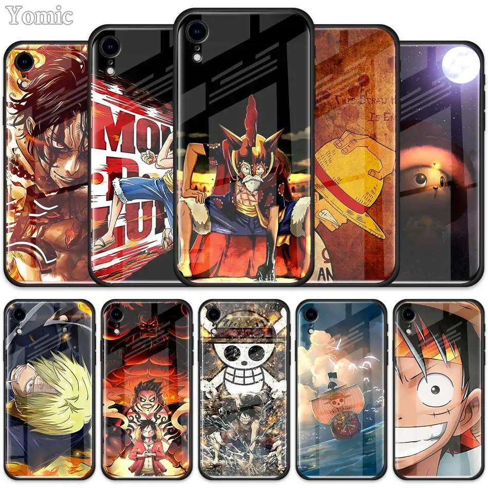 Чехол Из Закаленного Стекла one piece Luffy аниме для Apple iPhone XR 7 8 6 6S Plus 11 Pro X XS MAX черный мягкий чехол для мобильного телефона