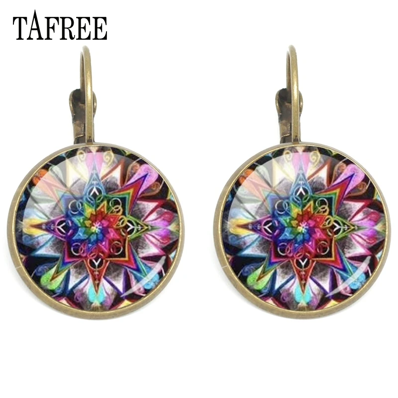 Шарм от TAFREE Красочные чешские Стиль серьги Henna Mandala клипсы стеклянный купол дзэн