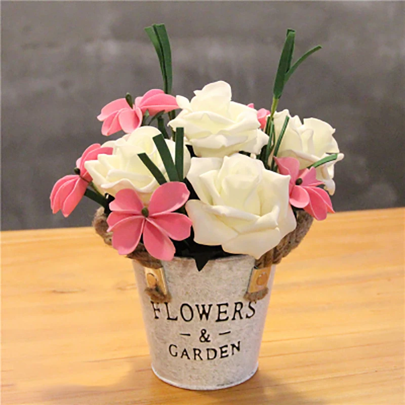 1 комплект ЭВ Роза маленький круг ручная работа железное ведро искусственные