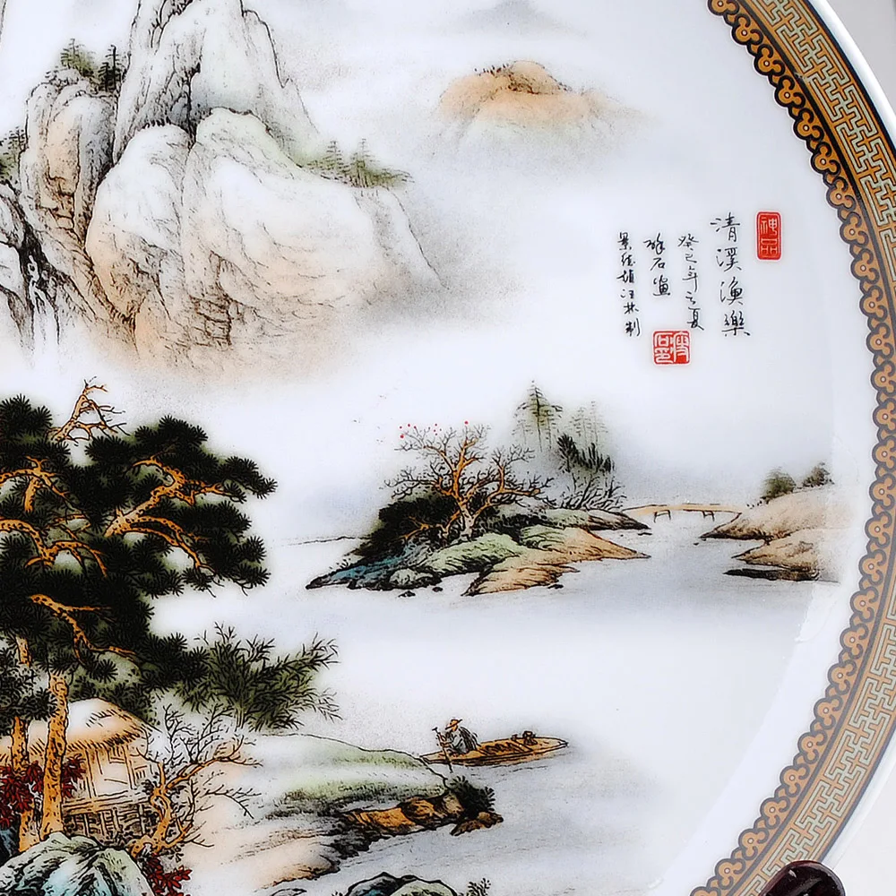 Цзиндэчжэнь Керамика Пастель Пейзаж Живопись Пластины Речной Воды Декоративная
