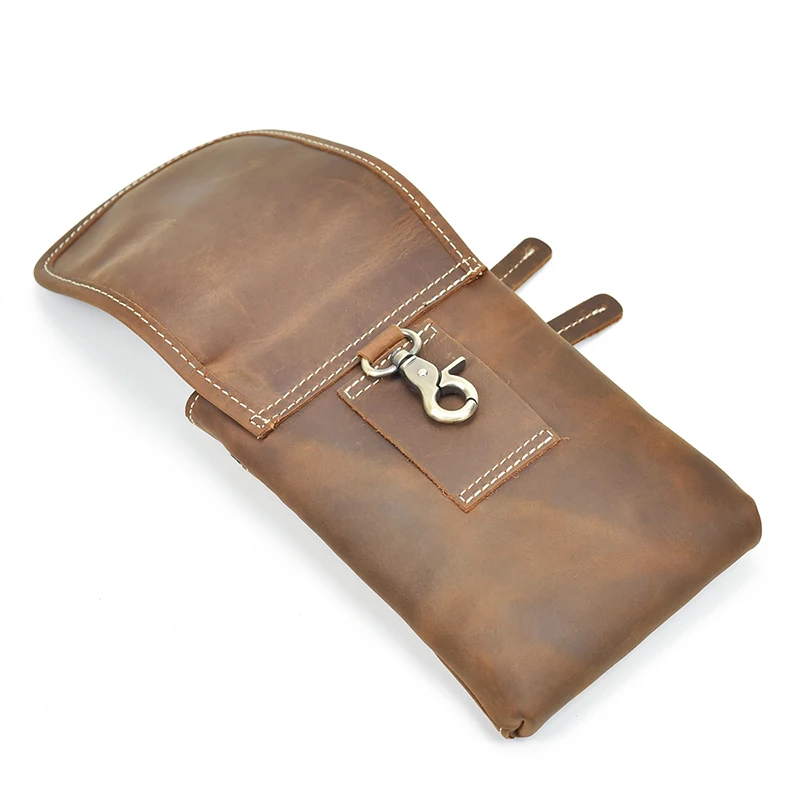 Мужская поясная сумка из натуральной кожи коричневая для мобильного телефона crazy