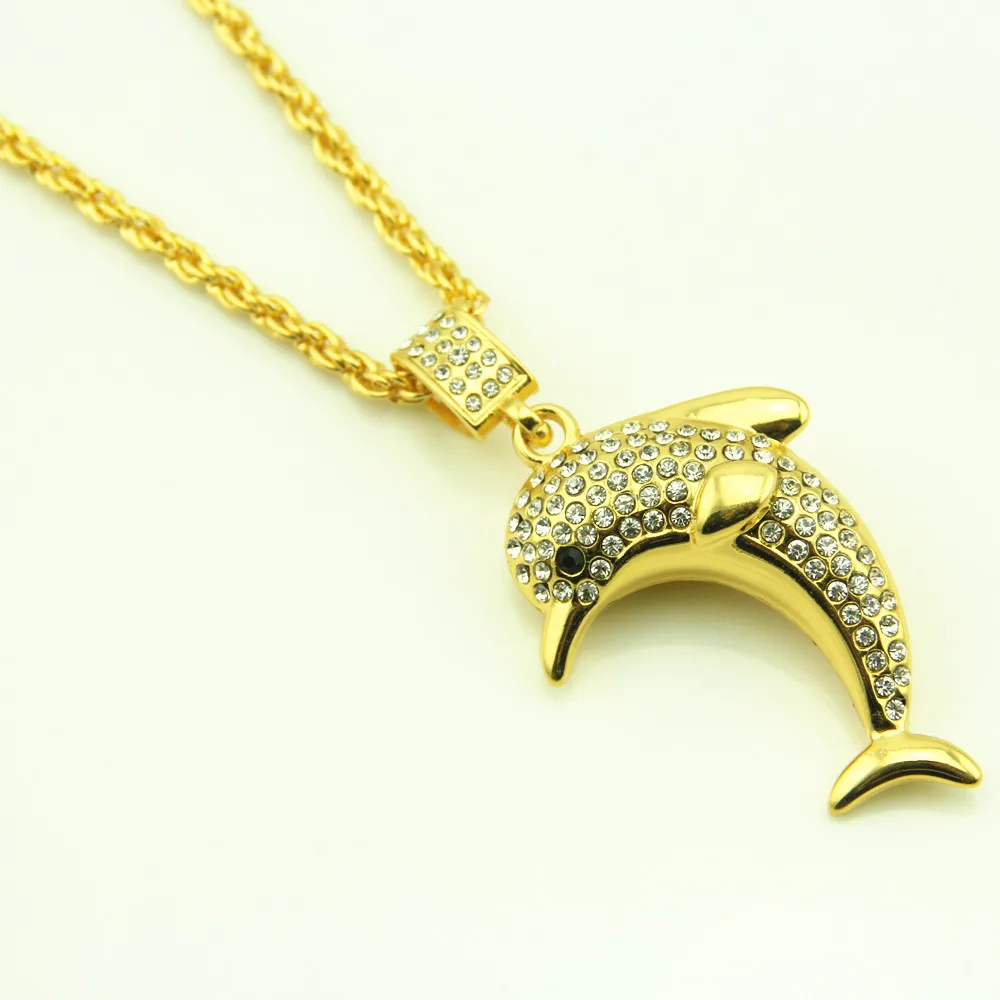 Модное золотое ожерелье в стиле хип хоп с изображением дельфина|fashion necklace|necklace