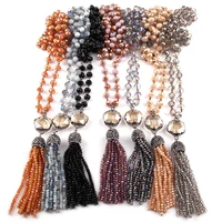 fashion bohemian tribal jewelry glass crystal rosary chain black gun plum blossom crystal link tassel necklaces