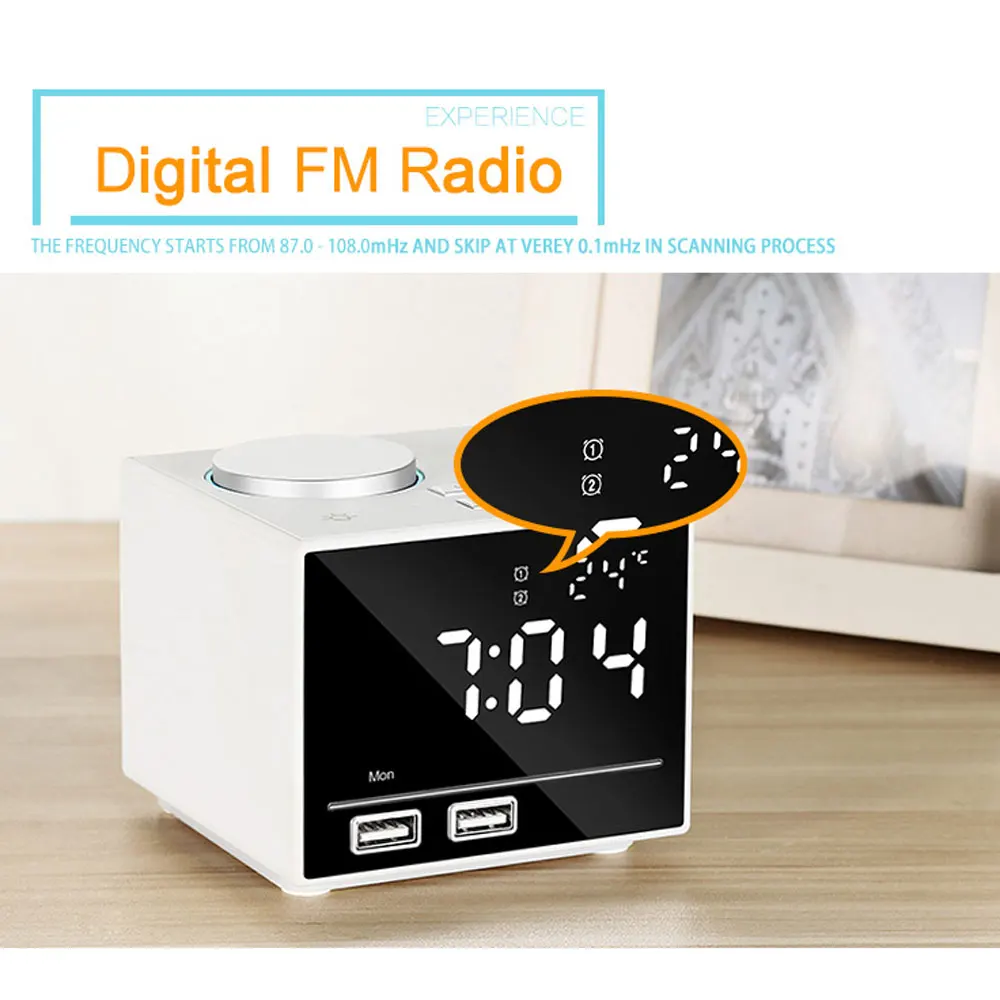 1 шт. Bluetooth меняющий Цвет Будильник fm-радио с usb зарядкой и громкой связью