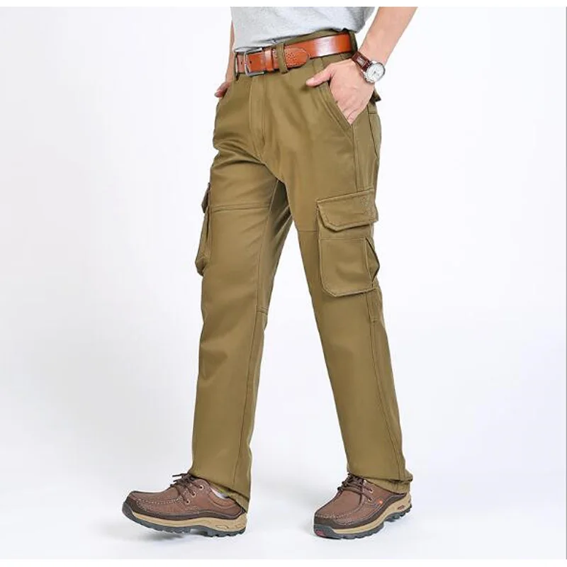 

Men's Winter Long Plus size Pnats Straight Baggy Casual Pants Overall Thick Fleece Trousers Men Loose Bottoms