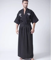 vintage black japanese mens warrior kimono with obi traditional yukata samurai clothing convention costume one size