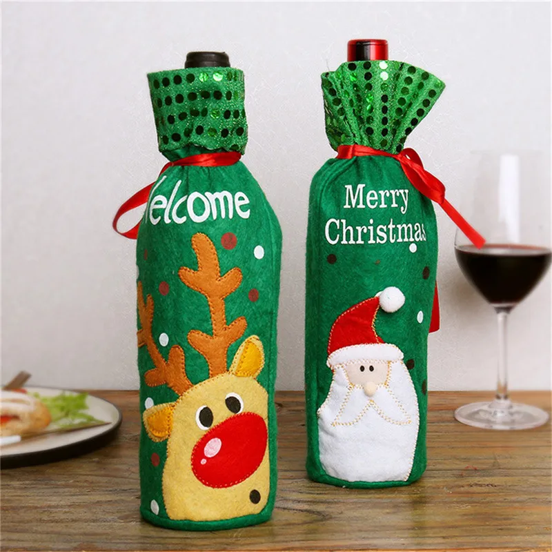 

Рождественская бутылка для вина Декор Набор Санта Клаус Снеговик Олень крышка бутылки одежда кухня украшение на новый год Рождество ужин в...