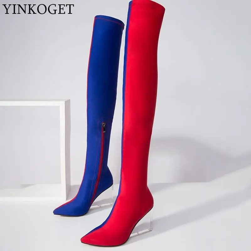 YINKOGET/пикантные модные женские сапоги из натурального эластичного материала