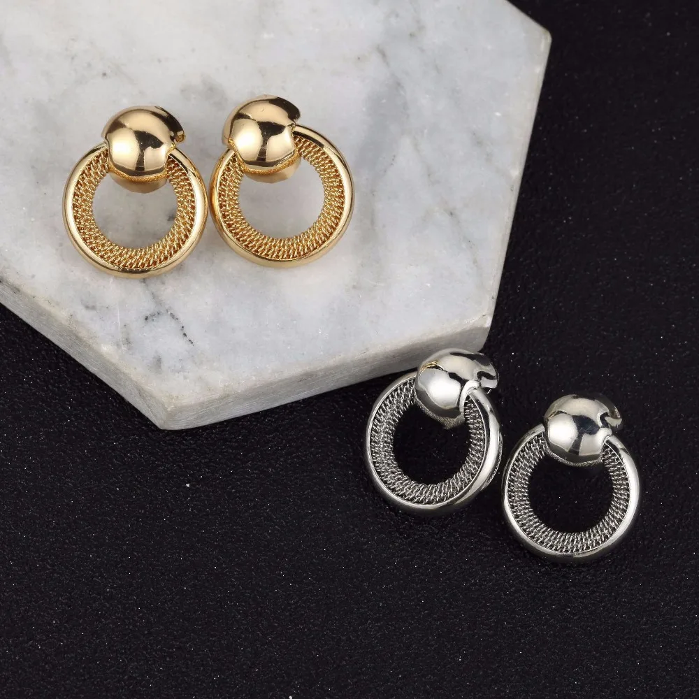 Simple Korean Silver Gold Earrings Geometric Round Circle Gear Big Bead Drop Statement For Women Punk Kpop Jewelry 2018 | Украшения и