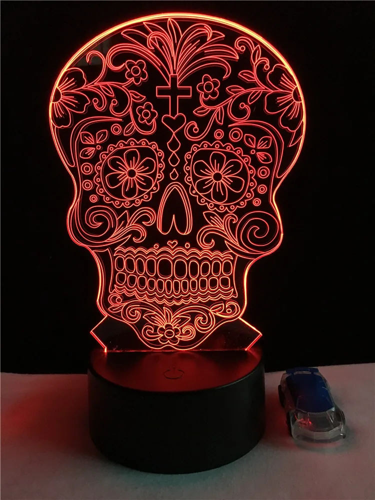 Новинка цветок Череп 3D лампа светодиодный светильник USB настроение ночник