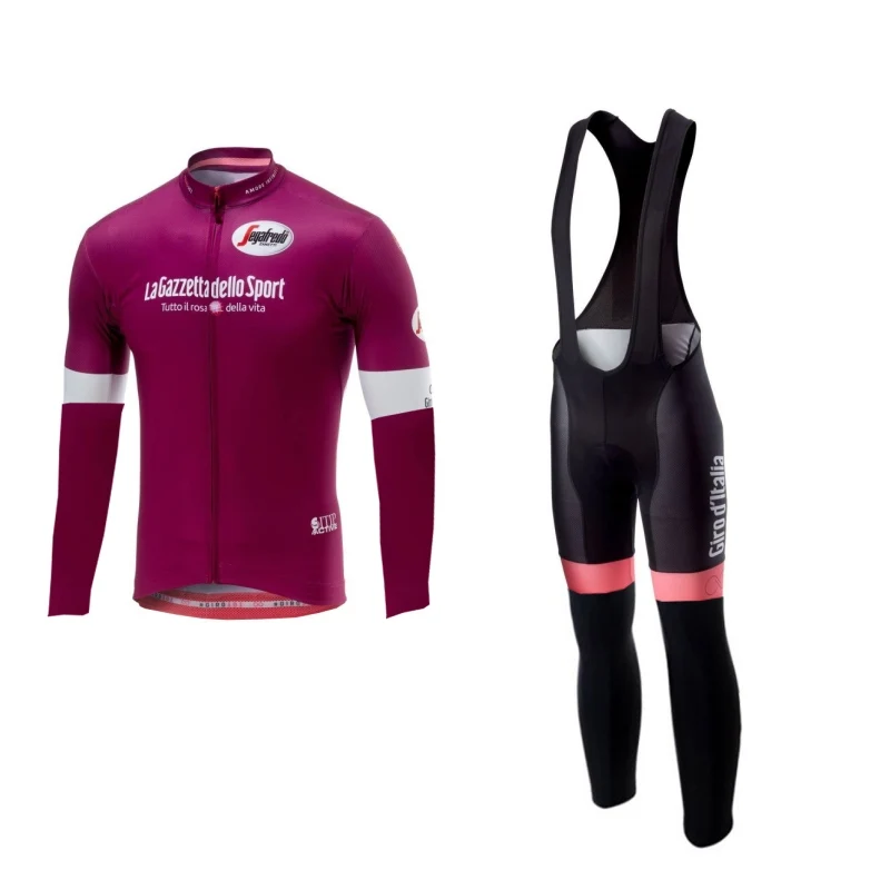 bib fleece purple Pro team зимний флис Тур де италия Розовый Велоспорт Джерси Наборы для мужчин, утепленная велосипедная Одежда MTB Ropa Ciclismo велосипедный Майо гелевый коврик - Цвет: bib fleece purple