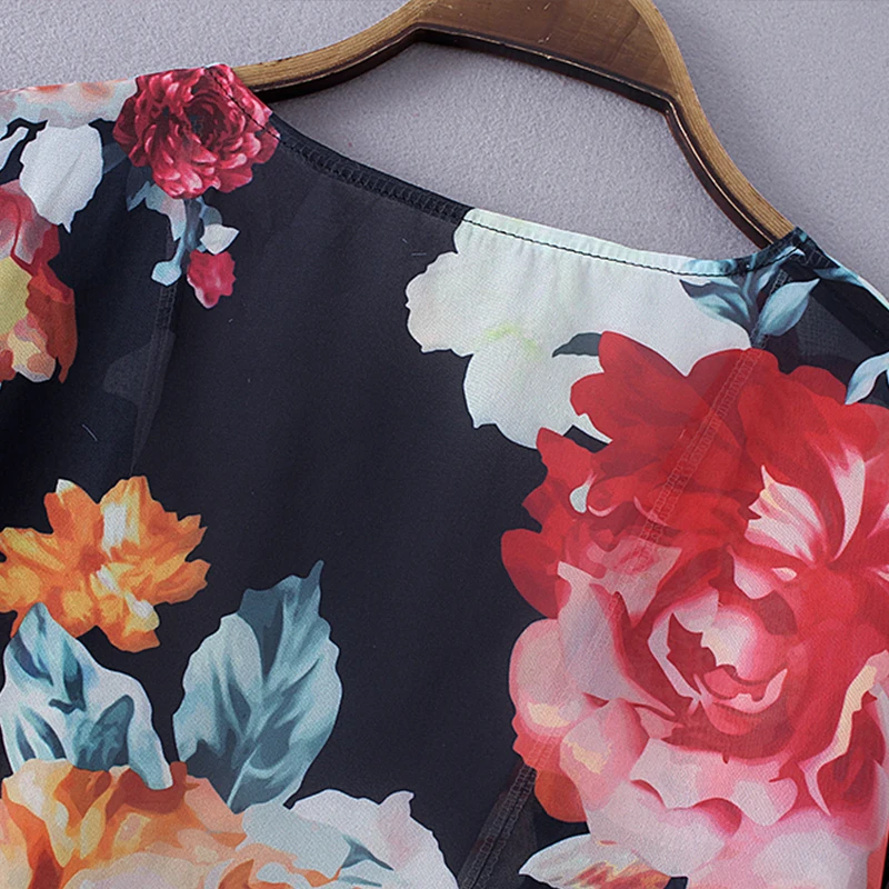 Мода Boho повседневное шифоновое кимоно для женщин цветочный принт длинный рукав свободный кардиган, пальто летняя Солнцезащитная пляжная одежда
