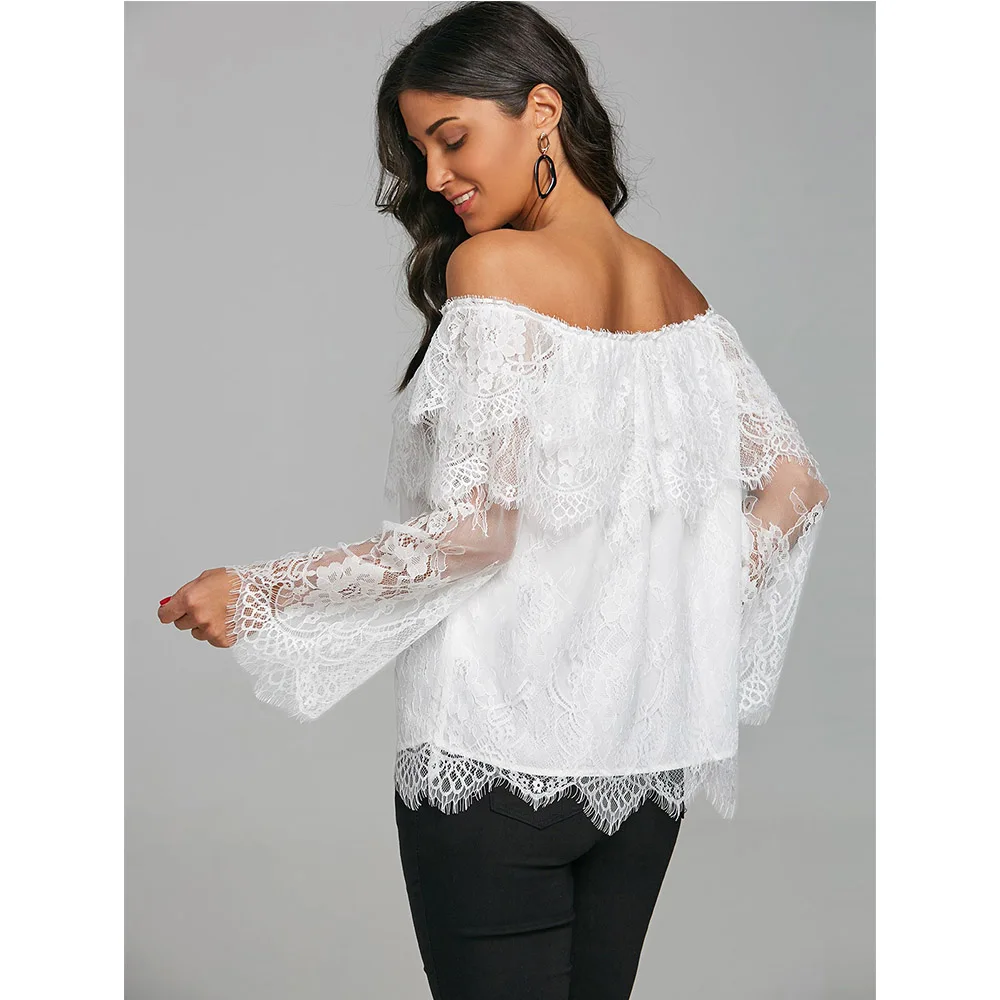 Женская кружевная блузка VESTLINDA летняя с открытыми плечами и рукавами