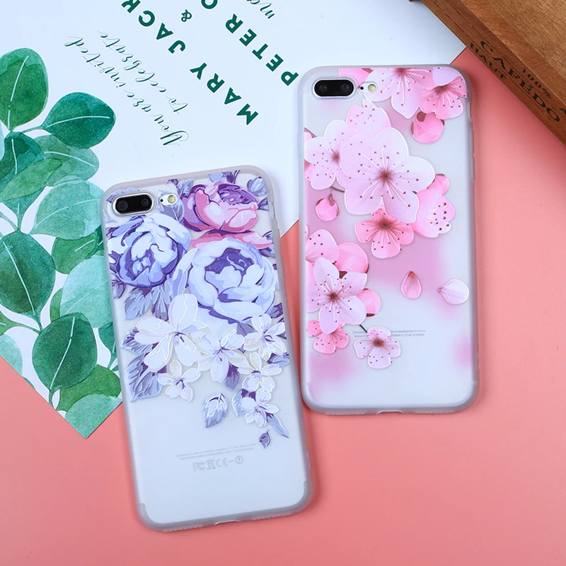 Мягкий силиконовый чехол BROEYOUE для iphone 6 6S 7 8 Plus X 3D с рельефным цветком ТПУ чехлы