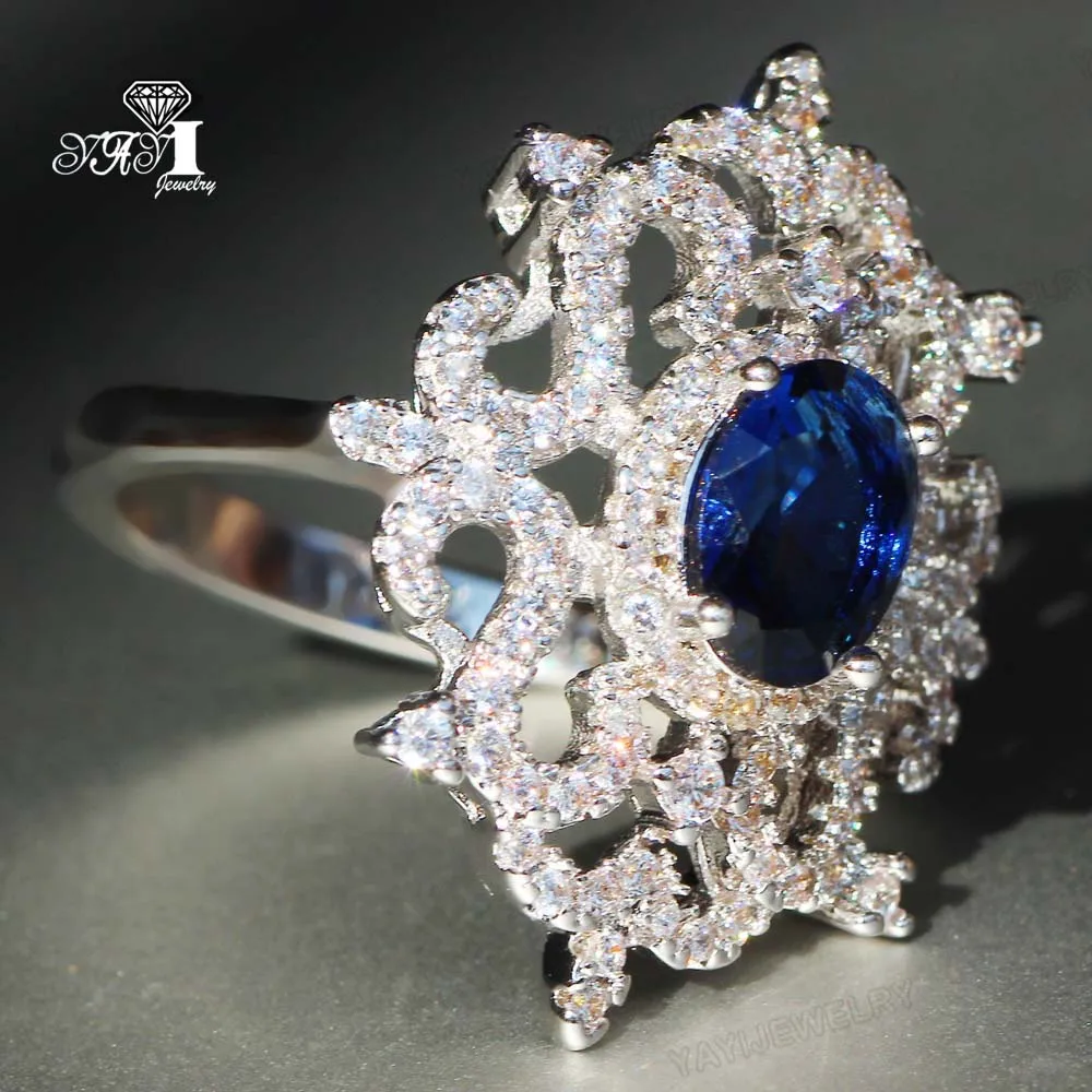 YaYI кольцо с голубым кристаллом 11 CT Синий Циркон серебряного цвета обручальные кольца Свадебные Кольца Сердце Девушки вечерние кольца Подарки 968