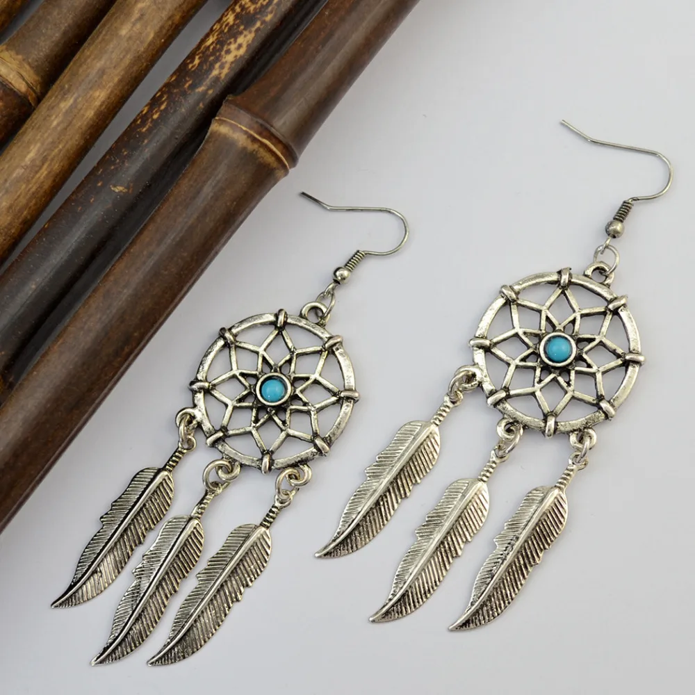 

Boho Antique Hollow Flower Fashion Earring Inlay Natural Bead Leaf Tassel Long Earrings For Women Girls Jewelry