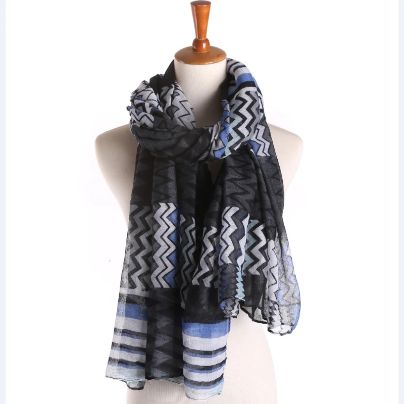 Большой размер тонкий длинный женский шарф с волнистым узором многоцветный