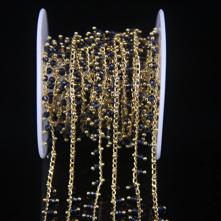 5 метров 2 мм темно-синие стеклянные граненые круглые бусины Розария с золотым