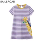 Детское хлопковое платье для девочек, с аппликацией в виде жирафа, лето 2020