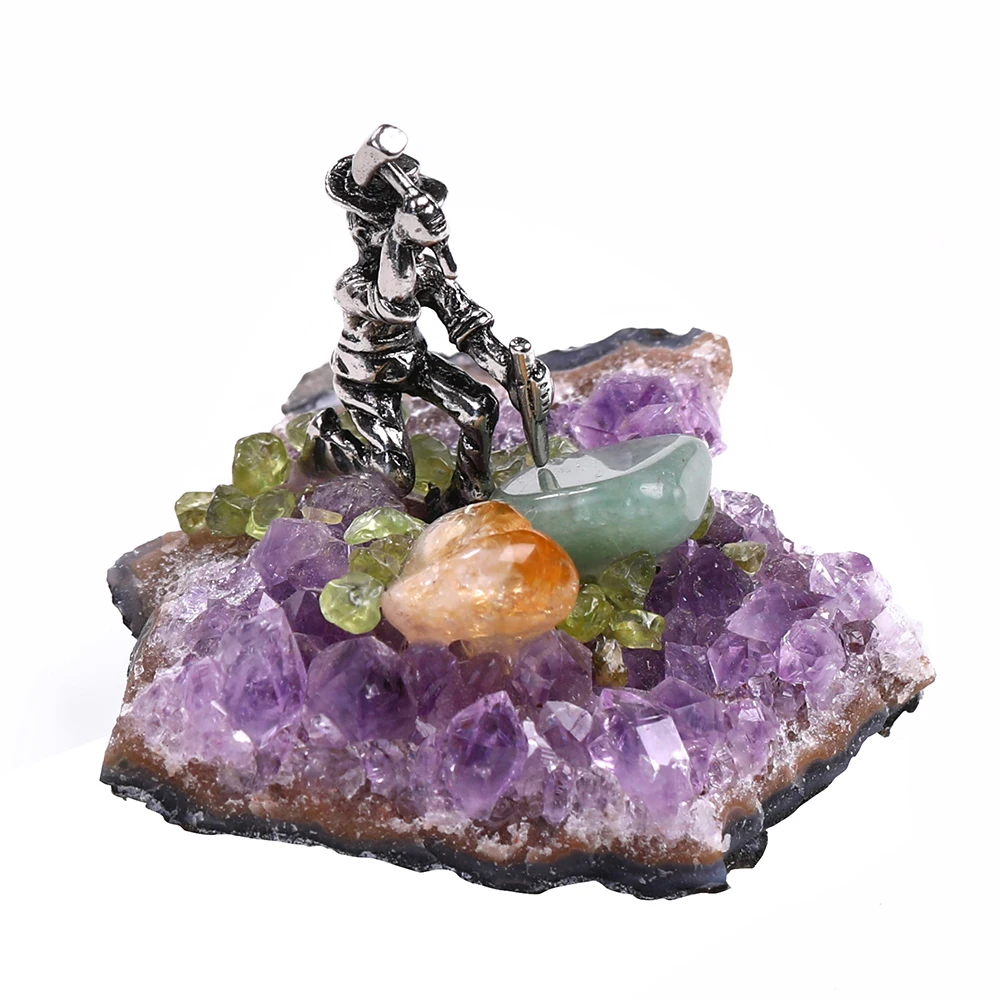 

Creative Miner Crystal Decoration Stone Lifelike Model Amethyst Citrine Base Mineral Best Birthday Gift For Childern