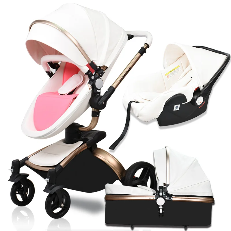 Babyfond Высокое качество PU коляска, отделанная кожей 3-в-1 алюминиевая рама легкие Детские Водонепроницаемые тележка - Цвет: white 3in1