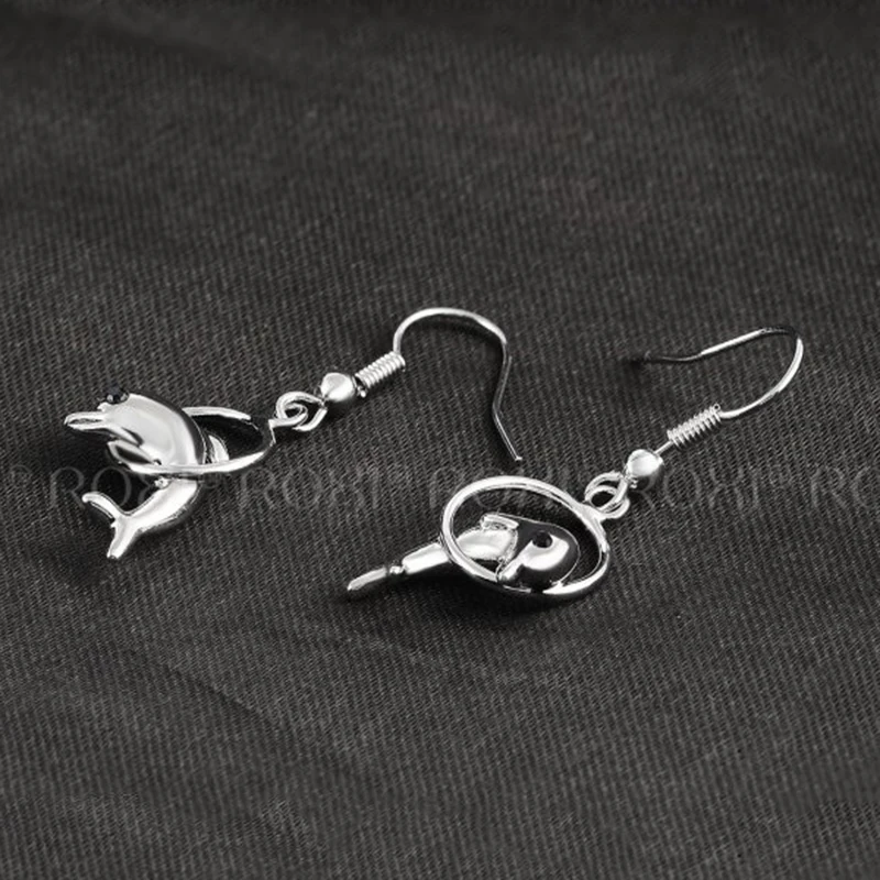 Romad серьги-гвоздики с симпатичным дельфином женские изысканные подвески из