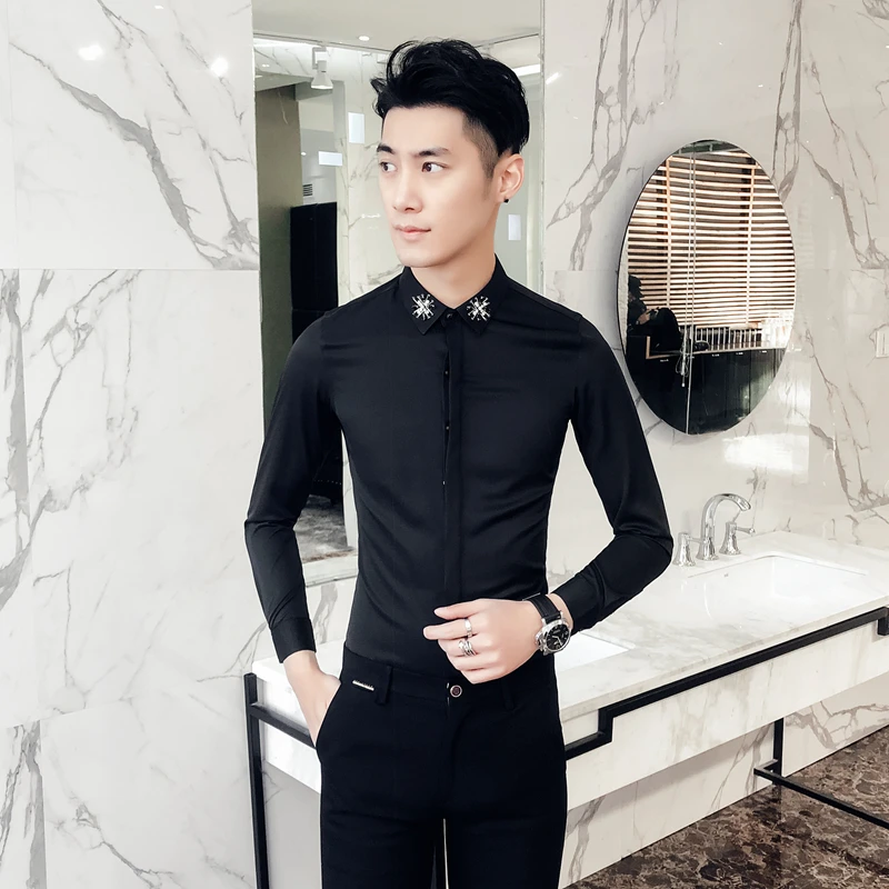 Модная рубашка с принтом мужская длинным рукавом Camisa Masculina приталенное платье 2019