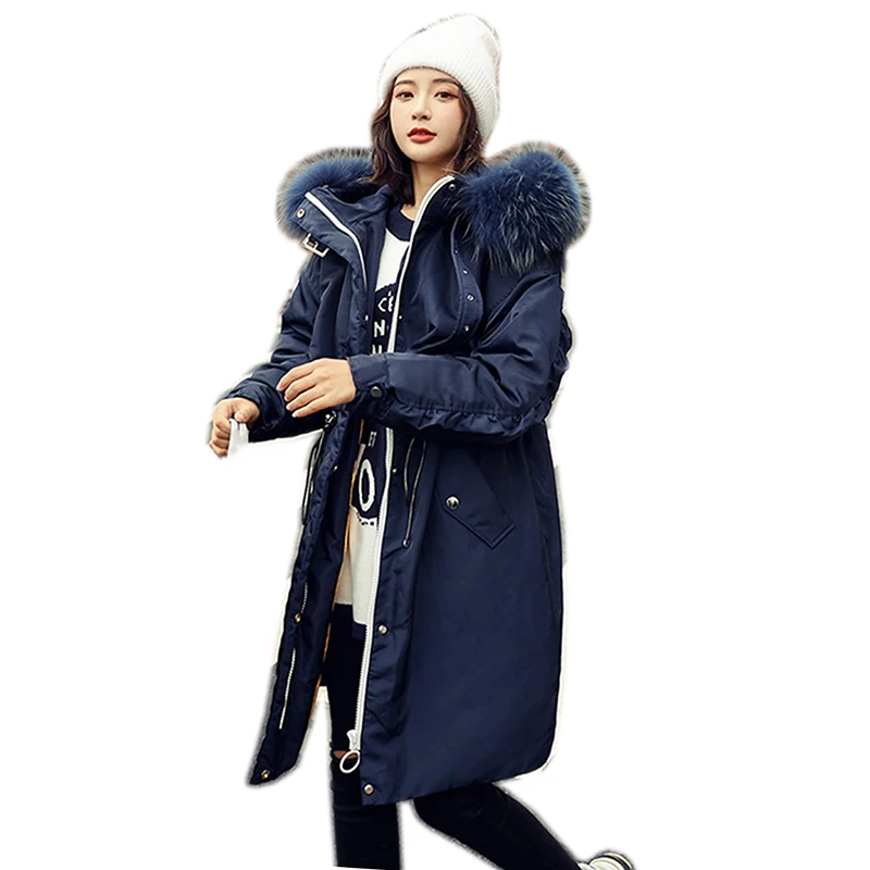 

high quality 2019 Female Thicken Warm Winter Down Coat Women Real Natural Fur White Duck Down Jacket Hooded Winter Parka Women