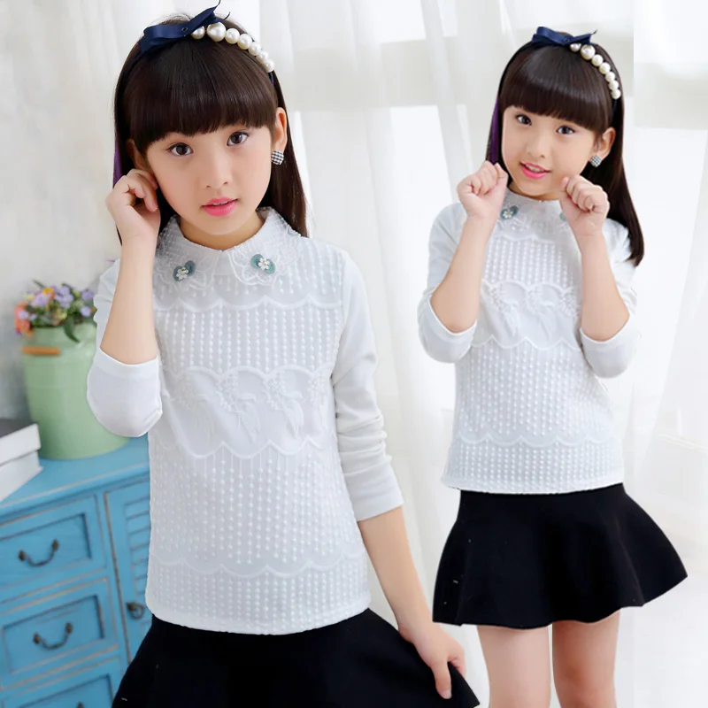 2018 осенне Весенняя футболка с цветочным рисунком для девочек детский хлопковый