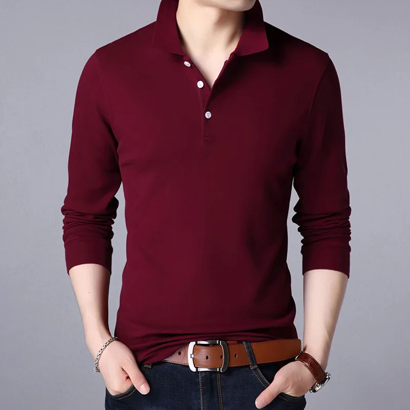 ZONORLEEC Мужская рубашка поло с длинным рукавом Однотонная хлопковая Базовая