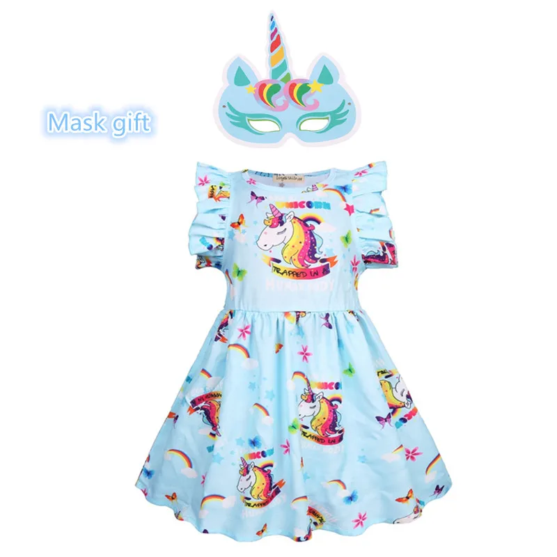 Gift mask New Girls for Party Rainbow unicorn Clothes Casual style Children Dresses 3~9 years old dress | Детская одежда и обувь