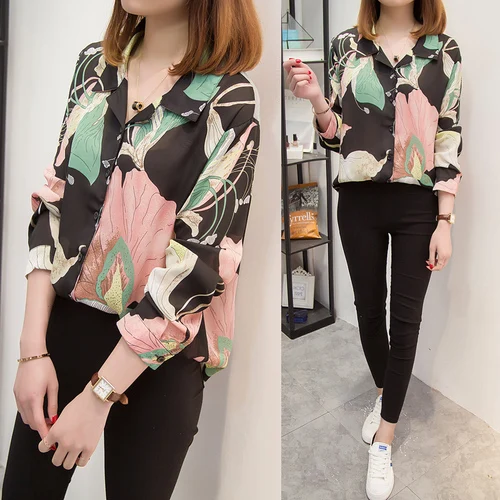 XL-5XL 2019 весна лето женские блузки с длинным рукавом модные рубашки цветочным