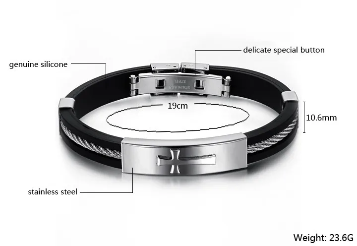 Christian fashion jewelry Stainless Steel cross Bracelet Men Hand-made Silicone Bangle Charm Snake Lover Gift |