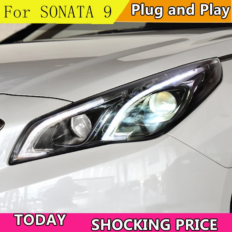 Faros delanteros de estilo de coche para Hyundai Sonata9 Sonata 9 2015, luces LED para correr, luces antiniebla de haz bi-xenón, Ojos de Ángel