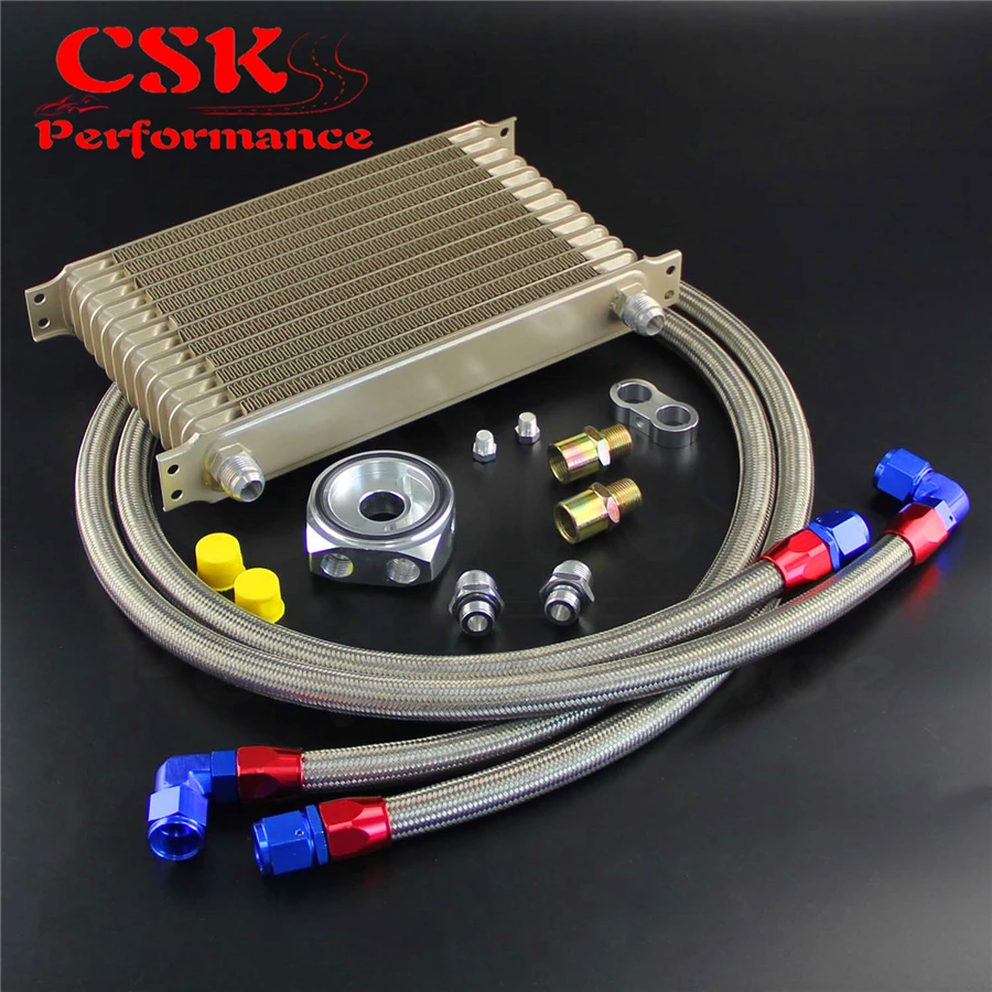 

Champagne 13 Row AN10 Oil Cooler w/ 3/4*16 & M20*1.5 Filter Adapter Hose Kit