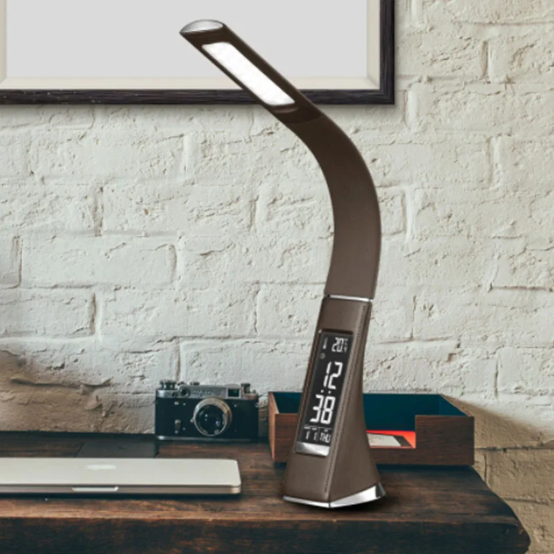 Bussiness LED Desk Lamp Alarm Clock/Calendar LCD Display USB Leather Texture Dimming Folding Book Reading Table Recharge | Лампы и